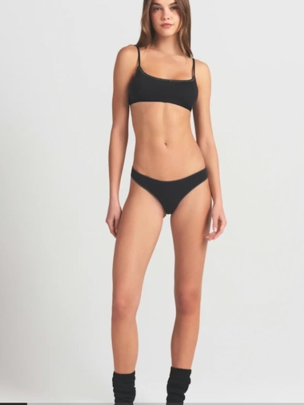 NEW SKIMS Lightweight Cotton Thong Soot Tonal Black Small NWT